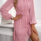 Frill Ruched Mock Neck Balloon Sleeve Dress