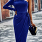 One-Shoulder Pleated Detail Belted Dress