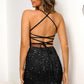 Sequined Lace-Up Backless Mini Dress