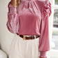 Mock Neck Puff Sleeve Blouse