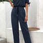 Off-Shoulder Tie Cuff Jumpsuit with Pockets