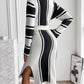 Slit Striped Mock Neck Sweater Dress