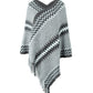 Fringe Hem Striped Cape Sleeve Poncho