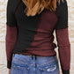 Color Block Round Neck Long Sleeve T-Shirt