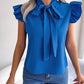 Tie  Neck Cap Sleeve Blouse