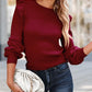 Ribbed Ruffled Round Neck Long Sleeve Knit-Top