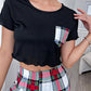 Lettuce Trim Cropped T-Shirt and Plaid Pants Lounge Set