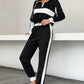 Striped Half Zip Cropped Sweatshirt and Joggers Set