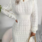 Cable-Knit Round Neck Mini Wrap Sweater Dress