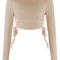 Drawstring Round Neck Long Sleeve Top