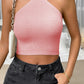 Halter Neck Ribbed Cropped Knit Top