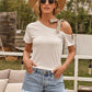 Tied Asymmetrical Neck Cold Shoulder T-Shirt