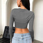 Cropped Round Neck Long Sleeve Top