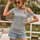 Tied Asymmetrical Neck Cold Shoulder T-Shirt