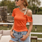 Tied Asymmetrical Neck Cold Shoulder T-Shirt