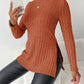 Ribbed Turtleneck Long Sleeve Slit T-Shirt