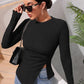 Ruched Round Neck Long Sleeve T-Shirt