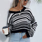 Striped Round Neck Dropped Shoulder Sweater