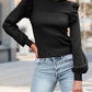 Ribbed Ruffled Round Neck Long Sleeve Knit-Top