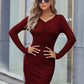 Ruched V-Neck Long Sleeve Wrap Dress