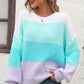 Round Neck Color Block Ribbed Pullover Sweater