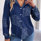 Letter Printed Button Up Long Sleeve Blouse