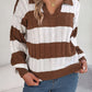 Cable-Knit Striped Long Sleeve Sweater