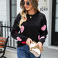 Heart Round Neck Droppped Shoulder Sweater