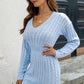 Cable-Knit V-Neck Long Sleeve Mini Sweater Dress