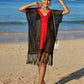 Contrast Fringe Trim Openwork Cover-Up Dress