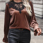 Lace Detail Round Neck Smocked Flounce Sleeve Blouse