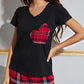 Heart Graphic V-Neck Top and Plaid Pants Lounge Set