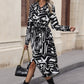 Printed Tie Front Collared Neck Slit Shirt Dress