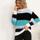 Striped Round Neck Dropped Shoulder Sweater