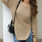 Slit Round Neck Long Sleeve Sweater