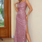 Sequin Slit Spaghetti Strap Dress