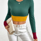 Color Block Round Neck Long Sleeve T-Shirt