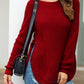 Slit Round Neck Long Sleeve Sweater