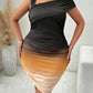 Plus Size Asymmetrical Neck Bodycon Dress