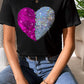 Heart Sequin Round Neck Short Sleeve T-Shirt