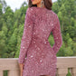 Sequin V-Neck Long Sleeve Mini Dress