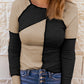 Color Block Round Neck Long Sleeve T-Shirt