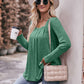 Double Take Pleated Detail Curved Hem Long Sleeve Top