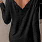 V-Neck Lace Detail Long Sleeve Blouse