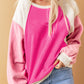 Round Neck Dropped Shoulder Color Block Sweatshirt