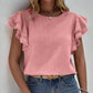 Ruffled Cap Sleeve Round Neck Blouse