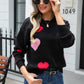 Heart Round Neck Droppped Shoulder Sweater