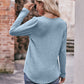 Double Take Pleated Detail Curved Hem Long Sleeve Top