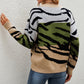 Color Block Animal Print Dropped Shoulder Sweater