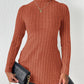 Ribbed Turtleneck Long Sleeve Slit T-Shirt